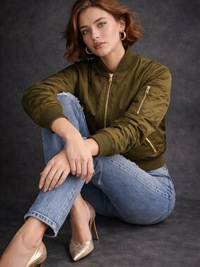 Topshop Olive Green Bomber Jacket - Size 4